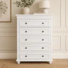 American Country Style 5-drawer tallboy in white finish