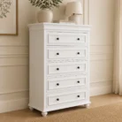 American Country Style 5-drawer tallboy in white finish