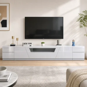 High Gloss White TV Unit with Side Tables 2.6m modern living room main image
