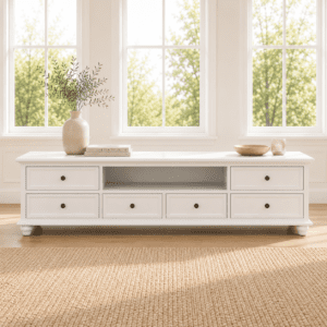 LS625 Hampton Country 2m white TV unit front view