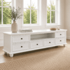 LS625 Hampton Country 2m white TV unit with six drawers and open shelf