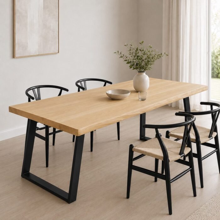 Natural Edge Ash Wood Dining Table dining room view Natural edge ash wood dining table with chairs in a bright dining room