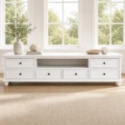 Noosa 2m American Country Style White TV Unit with six equal drawers