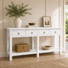 Stanley white 160cm console hall table with four drawers in warm entryway scene
