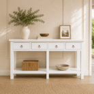 Stanley White 160cm Console Hall Table - beech wood front view