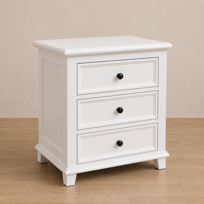 Hampton 3-Drawer Bedside - Angle View Hampton 3-Drawer Bedside Table - Angle View